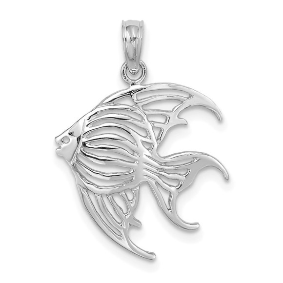 14K White Gold Cut-Out Angelfish Necklace Charm Pendant